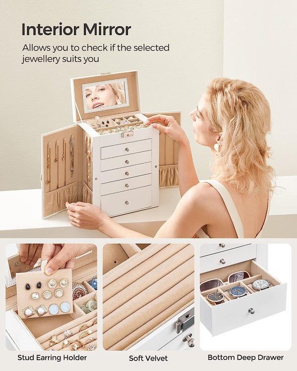 6-Tier Lockable Jewellery Box with Mirror & 5 Drawers - Karrari