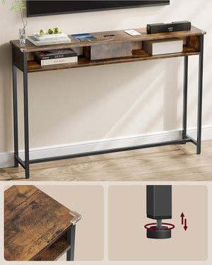 Narrow Console Table - Sockets & 2 Compartments - Karrari