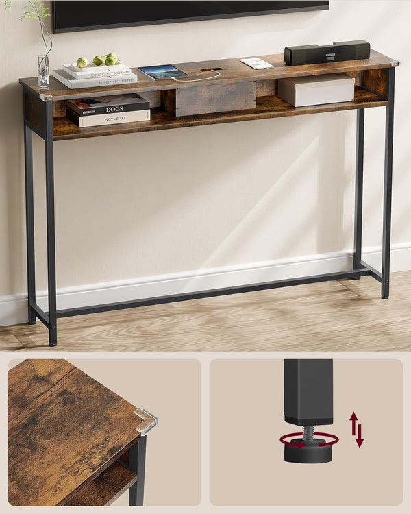 Narrow Console Table - Sockets & 2 Compartments - Karrari