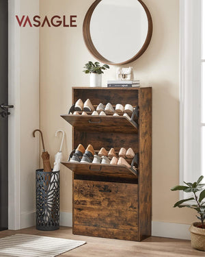Slim 3-Tier Shoe Cabinet with Flip Doors