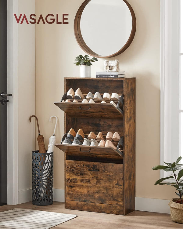 Slim 3-Tier Shoe Cabinet with Flip Doors