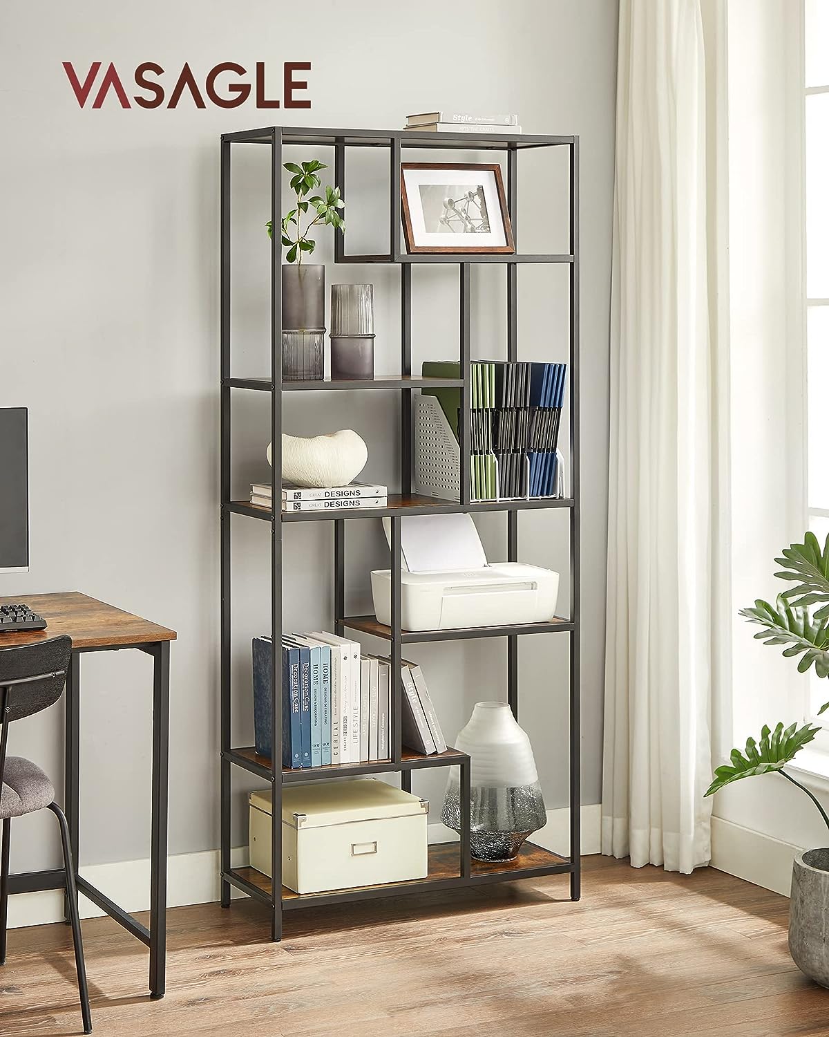 Bookcase, 6 Tier Bookcase, Geometric Display Shelf