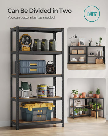 Shelving Unit, 40 x 90 x 180 cm, 875 kg Load Capacity (175 kg per Shelf), Industrial, Adjustable Storage Shelves