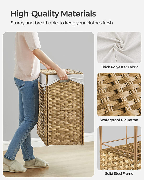 140L 3-Section Laundry Hamper - Lid & Wheels - Karrari