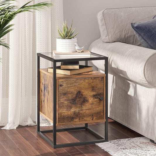 Nightstand, Bedside Cabinet, Glass Side Table with Cupboard, End Table, for Bedroom, Living Room