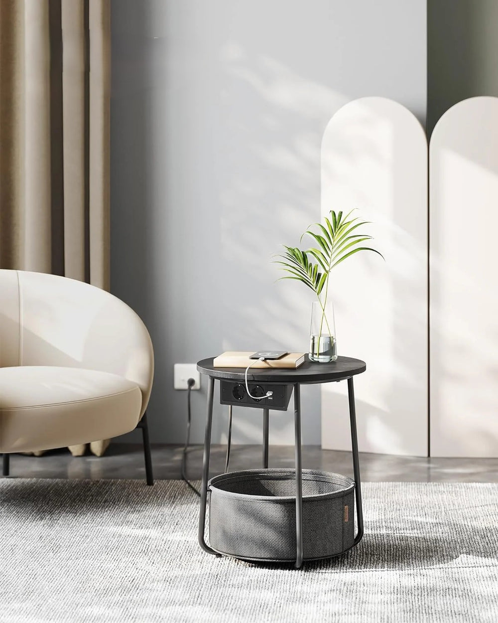 Side Table with Socket & Basket - Karrari