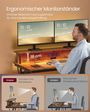 Gaming Desk with Power Strip & Dual Monitor Stand - Karrari