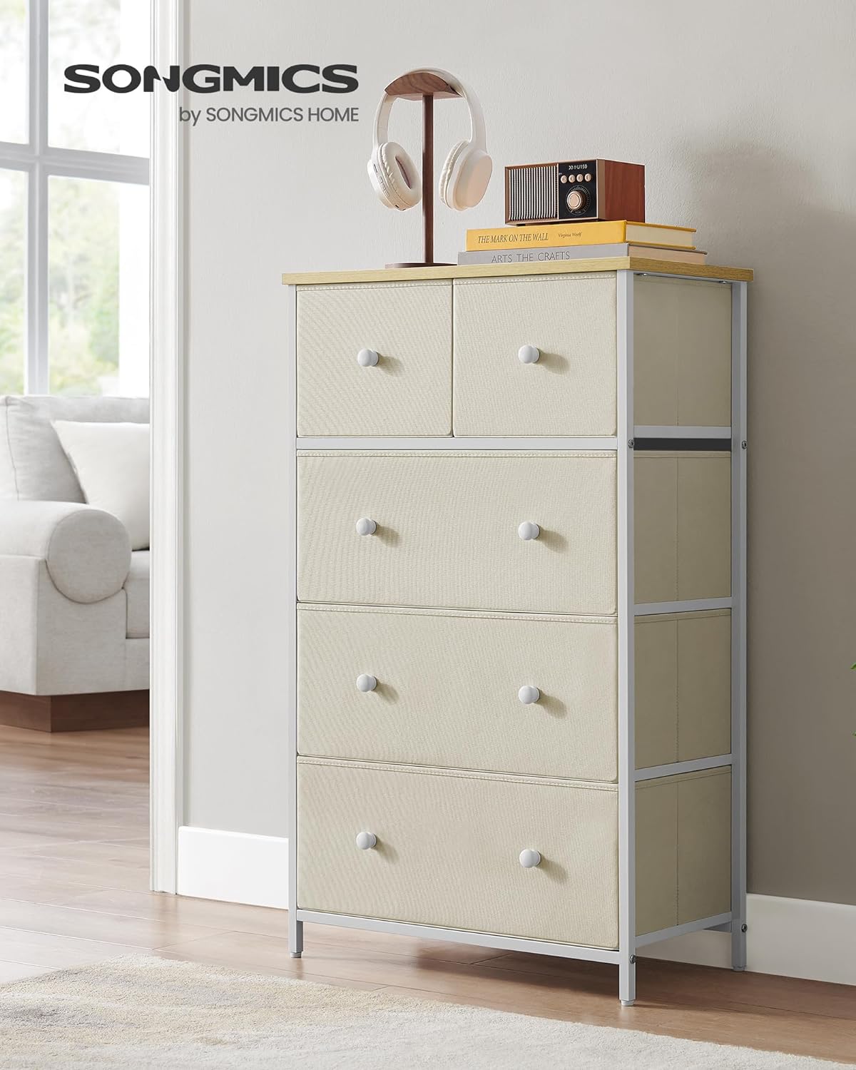 Chest of Drawers, Fabric 5-Drawer Storage Organiser Unit, Dresser