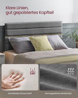 Metal Double Bed with Solid Wood Modern Slate (140 x 200cm) - Karrari