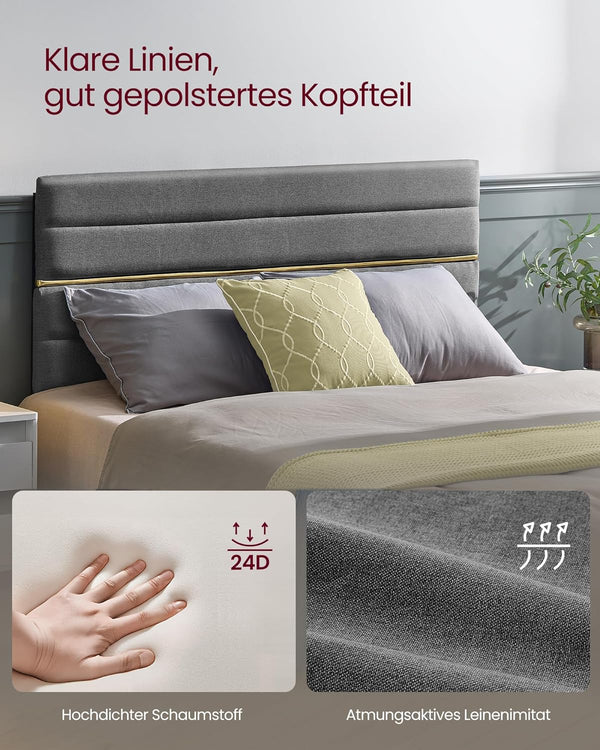 Metal Double Bed with Solid Wood Modern Slate (140 x 200cm) - Karrari