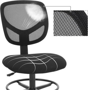 Work Chair, Office Chair without Armrests, Seat Height 55-75 cm, High Swivel Chair with Adjustable Footrest