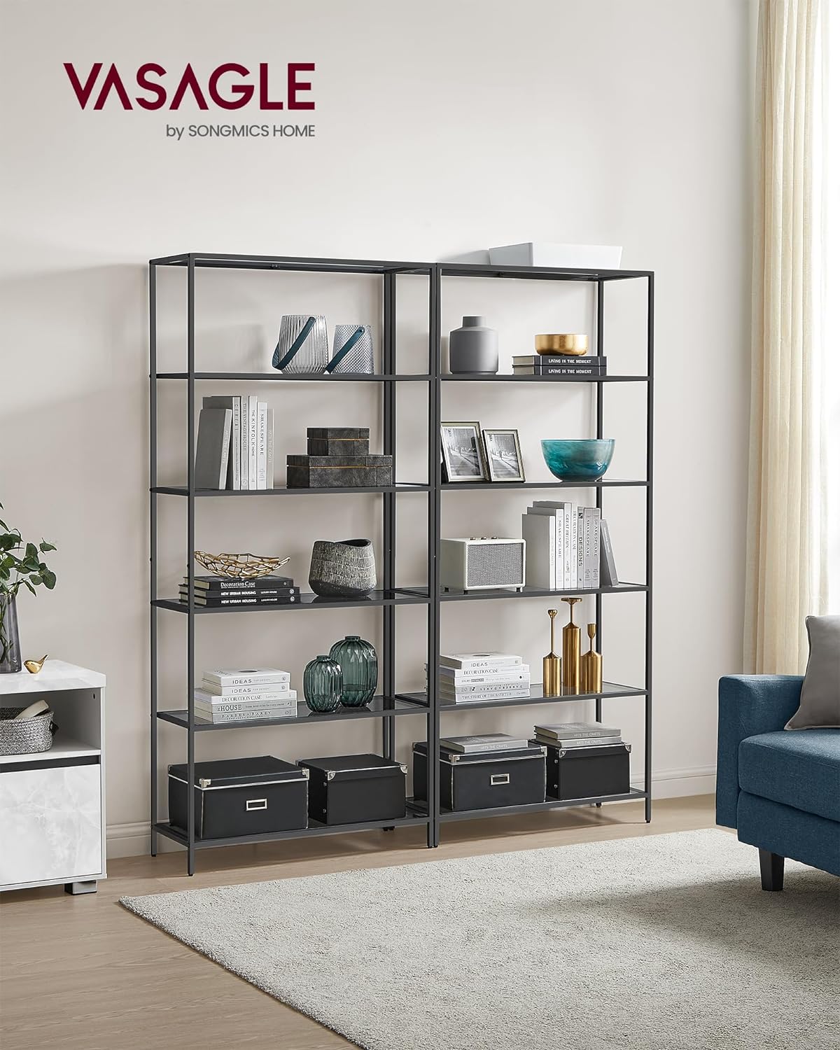 6-Tier Glass Shelf, Liberia, Storage Organizer, Tempered Glass, Easy to Assemble