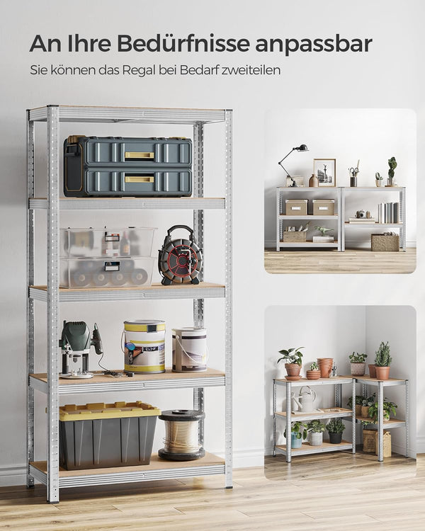 5-Tier Industrial Storage Shelf - Adjustable Boards (40x90x180cm) - Karrari