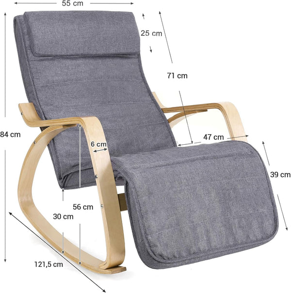 Rocking Chair with Wooden Armrests - Grey and Woody - Karrari