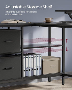 L-Shaped Desk with 2 Drawers & Monitor Stand