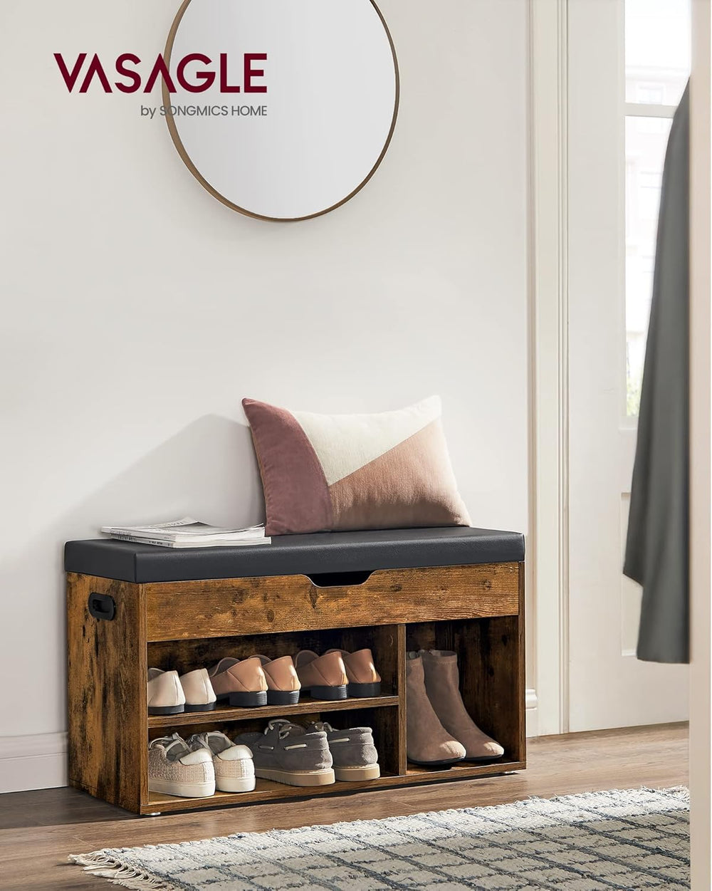 Shoe Bench with Cushion & Storage – 3 Compartments - Karrari