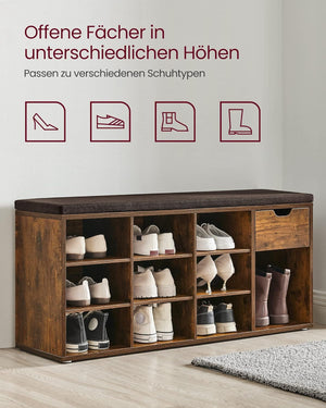 Shoe Storage Bench with Drawer & Padded Seat - Karrari