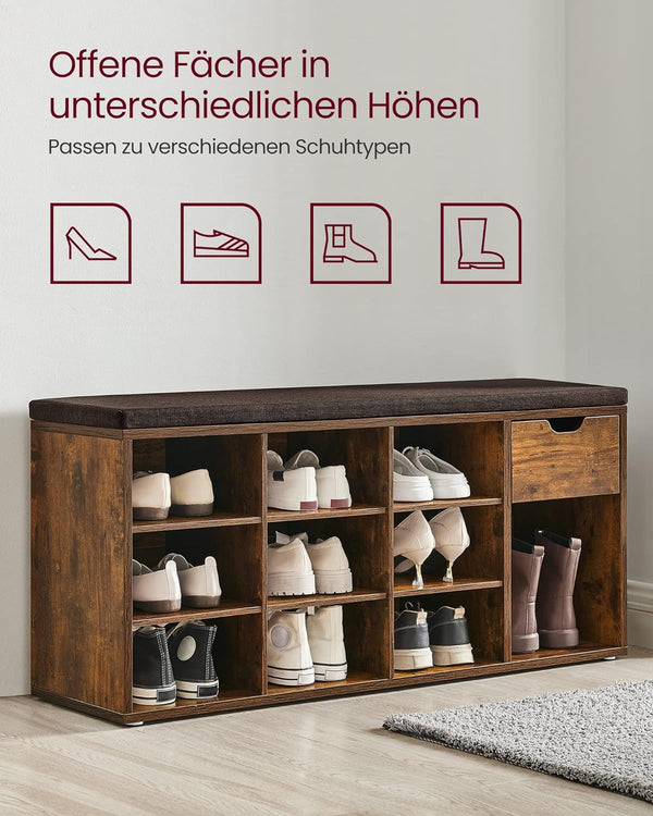 Shoe Storage Bench with Drawer & Padded Seat - Karrari