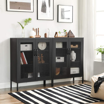 Metal Storage Cabinet with Mesh Doors, Steel Display Cabinets with Adjustable Shelves