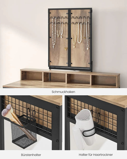 Makeup Table with Folding Mirror, Stool & Drawers