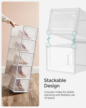 Pack of 12 Clear Stackable Plastic Shoe Storage Boxes - Karrari