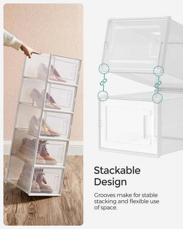 Pack of 12 Clear Stackable Plastic Shoe Storage Boxes - Karrari