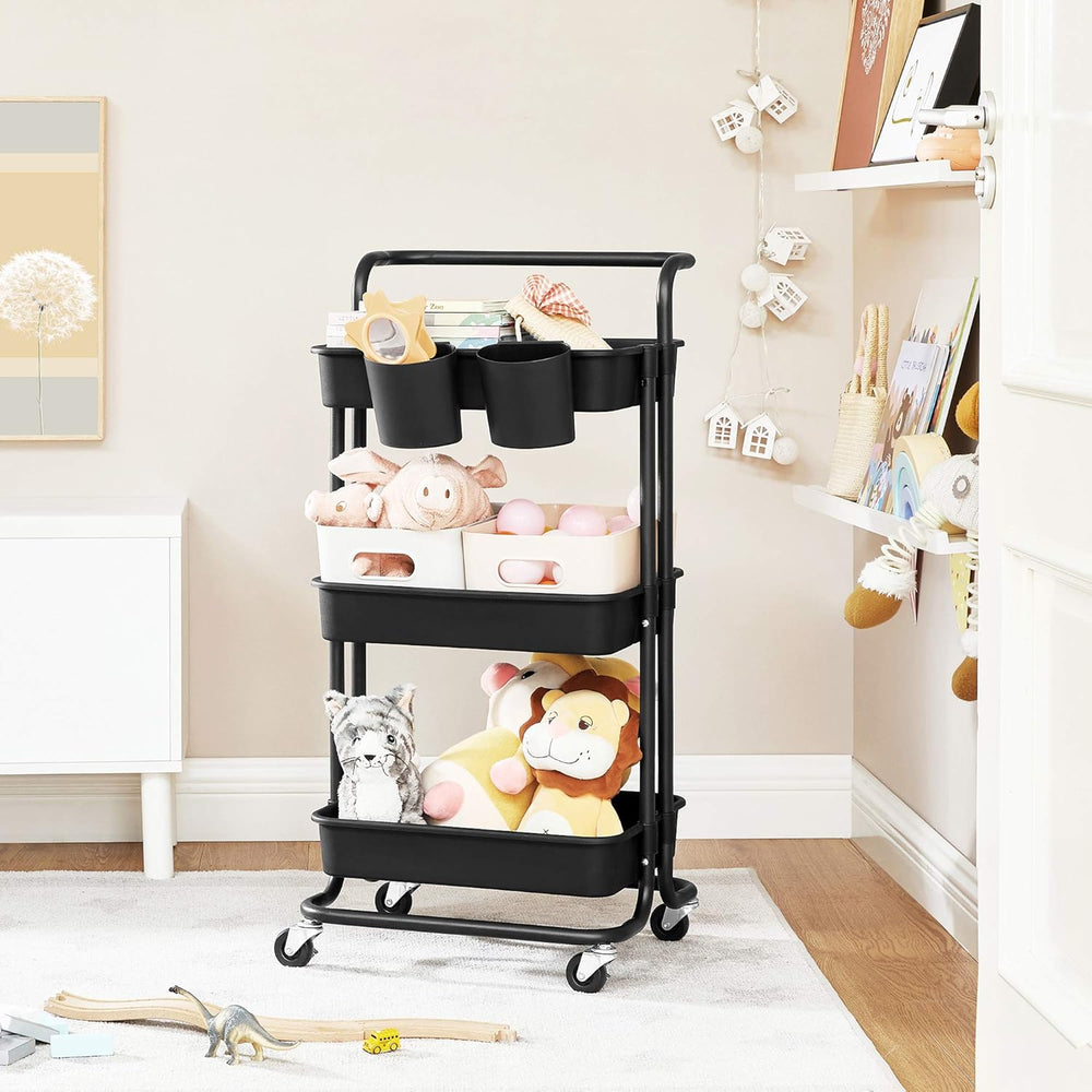 3-Tier Rolling Metal Trolley with Handles