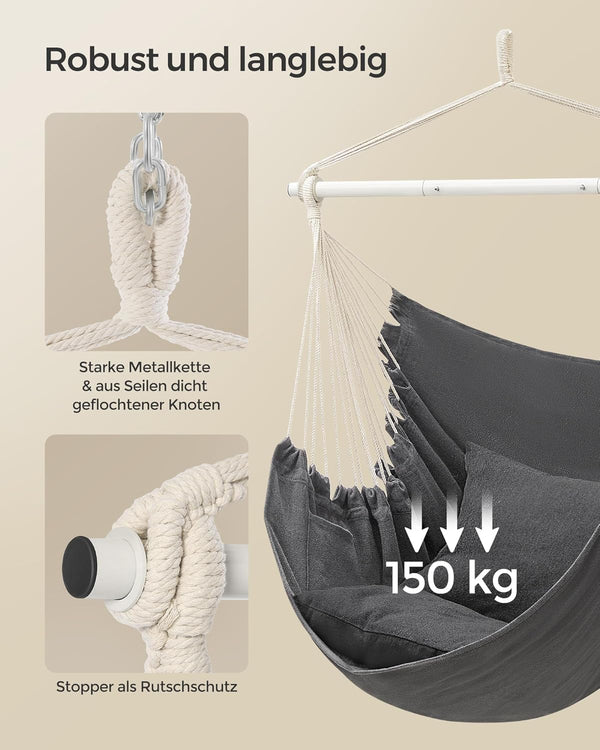 Hanging Chair with Cushions, Metal Chain Support
