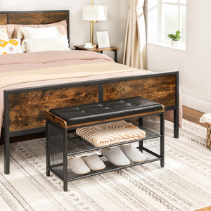 Padded Shoe Bench with Mesh Shelf