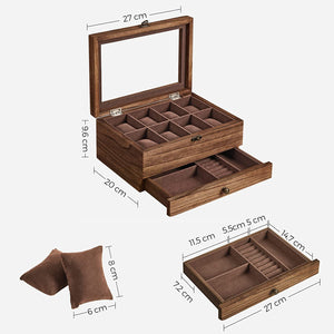 8-Slot 2-Tier Wooden Watch Box - Glass Lid - Karrari