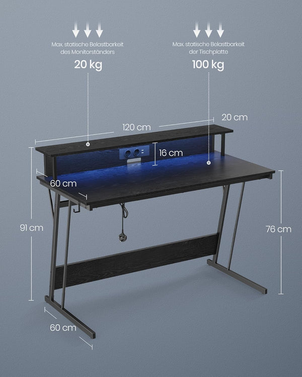 Gaming Desk with Power Strip & Dual Monitor Stand - Karrari