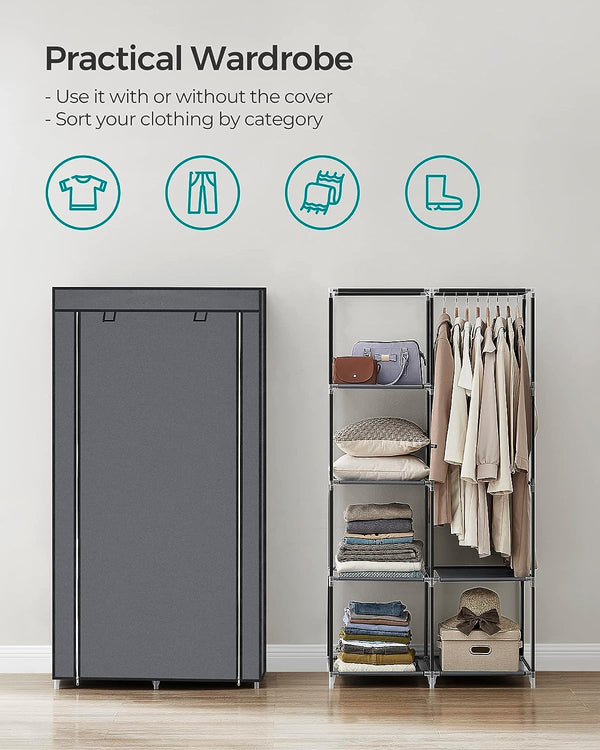 Fabric Wardrobe with 6 Shelves & 1 Hanging Rail - Karrari