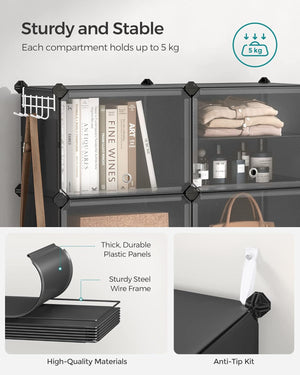 6-Slot Interlocking Shoe Rack Cabinet (Black) - Karrari