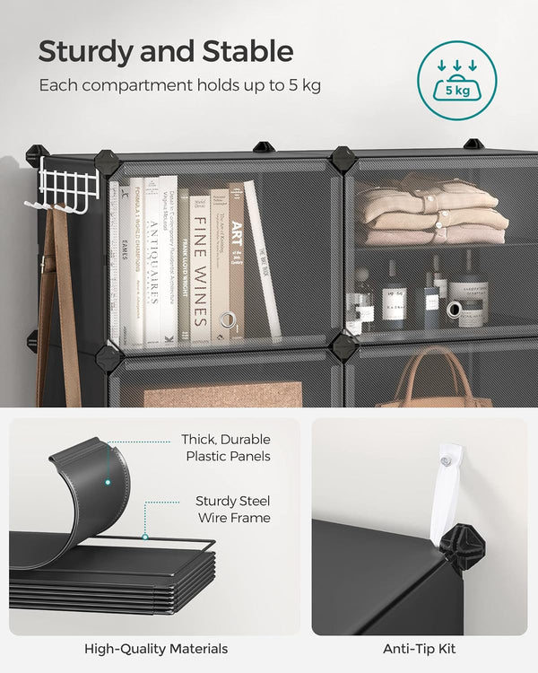 6-Slot Interlocking Shoe Rack Cabinet (Black) - Karrari