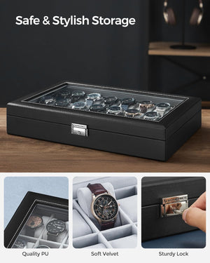 Lockable Watch Box with 24 Slots – Storage Case