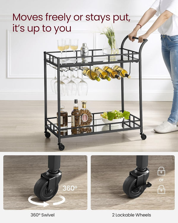 Black Bar Cart with Wine & Glass Holders