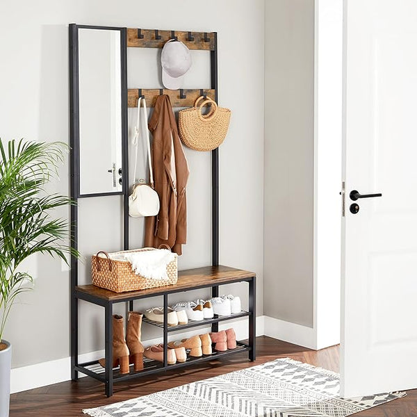 Coat Rack with Mirror, Bench & Shoe Storage - Karrari