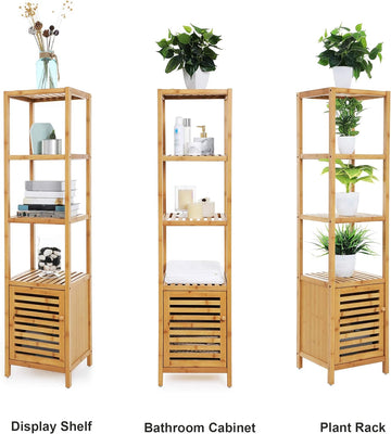 Bamboo Bathroom Storage Floor Cabinet, 4 Tiers Multifunctional Floor Shelving Unit