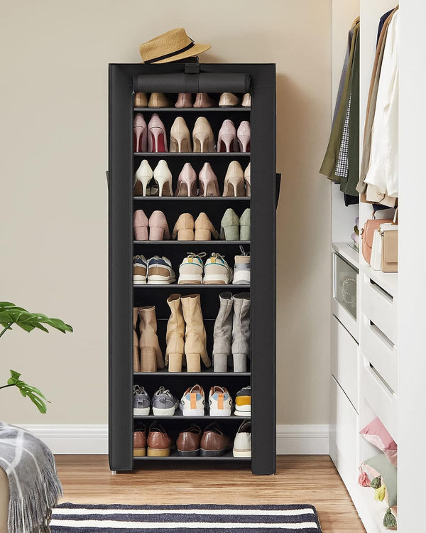 10-Tier Shoe Rack with Cover, Shoe Storage Cabinet for 27-35 Pairs