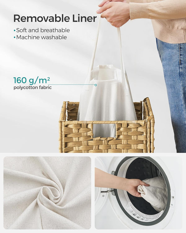 90L Foldable Rattan Laundry Basket with Lid & Handles - Karrari