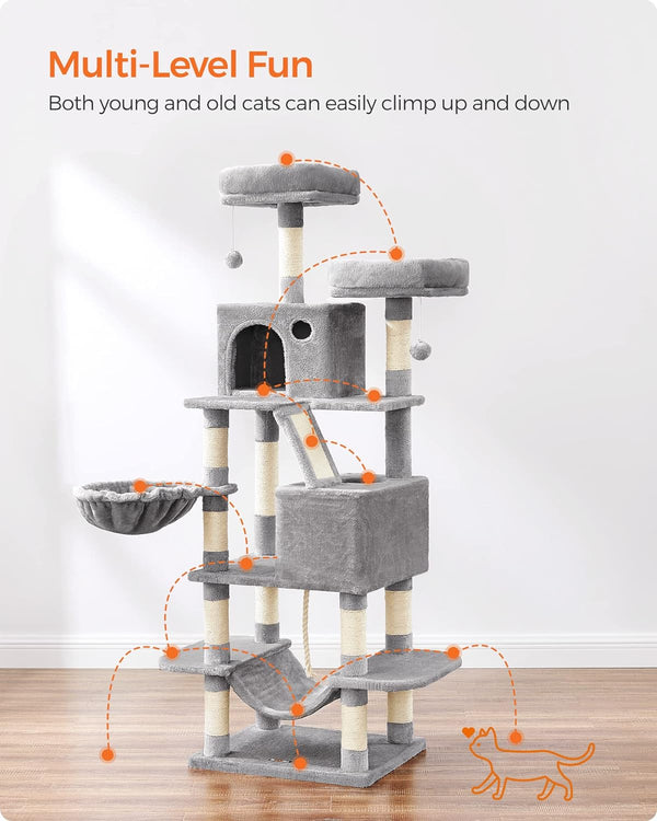 Large Cat Tower - Scratching Posts, Caves & Hammock - Karrari