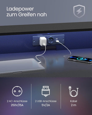 Gaming Desk with Built-in Power Strip & Monitor Stand - Karrari