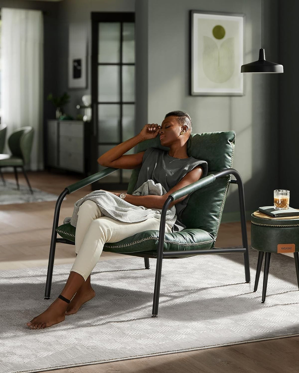 Mid-Century Chair with Armrests - Forest Green - Karrari