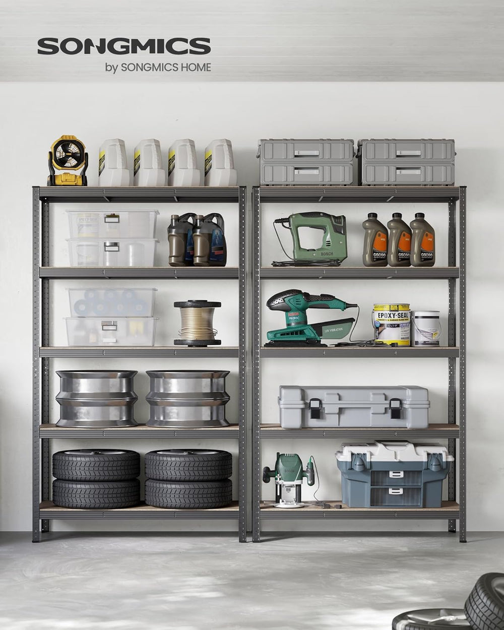 5-Tier Steel Storage Shelving Unit - Boltless Garage Rack (60x120x200cm) - Karrari