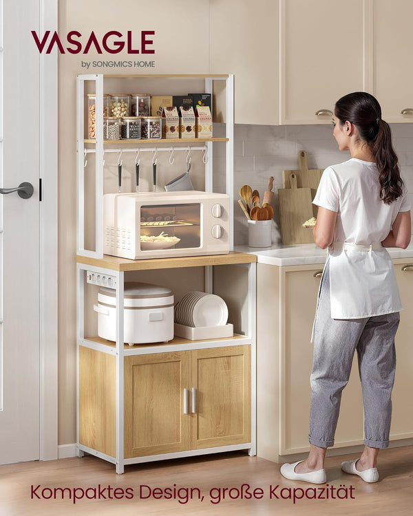 Standing Kitchen Shelf with Sockets, Hooks & Worktop Storage - Karrari