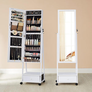 Lockable Jewellery Cabinet - Full-Length Mirror & Drawer