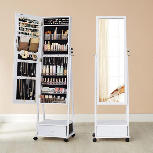 Lockable Jewellery Cabinet - Full-Length Mirror & Drawer