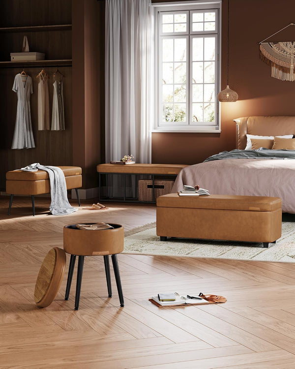 Storage Ottoman Bench – Leather Look, Mid-Century Design