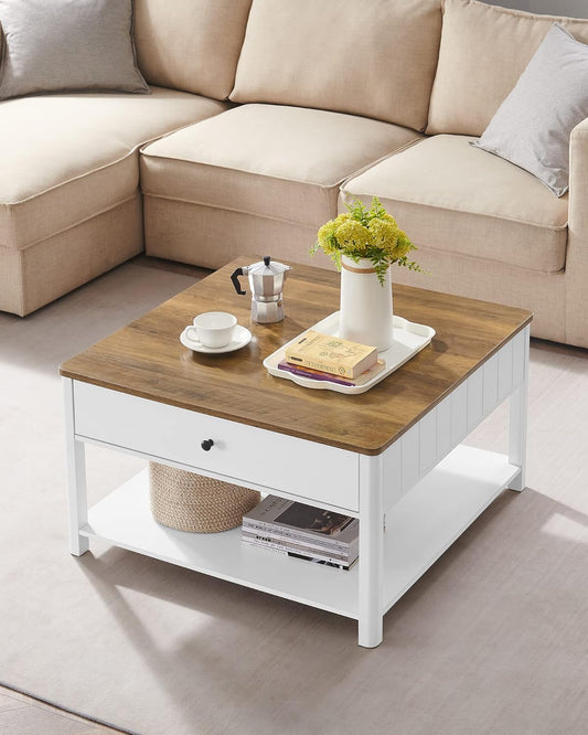 Coffee Table, Living Room Table, with 2 Large Drawers. Legs, Ample Space, Coastal Style