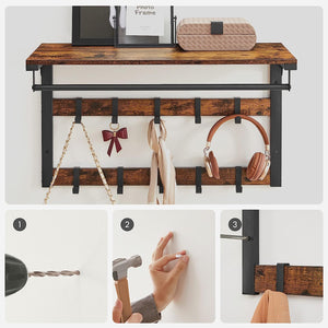 Wall Mounted Coat Rack - 10 Removable Hooks - Karrari